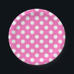 Weiße Polka-Punkte auf rosa Pappteller<br><div class="desc">Weiße Polka-Punkte auf rosa</div>