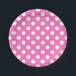 Weiße Polka-Punkte auf rosa Pappteller<br><div class="desc">Weiße Polka-Punkte auf rosa</div>