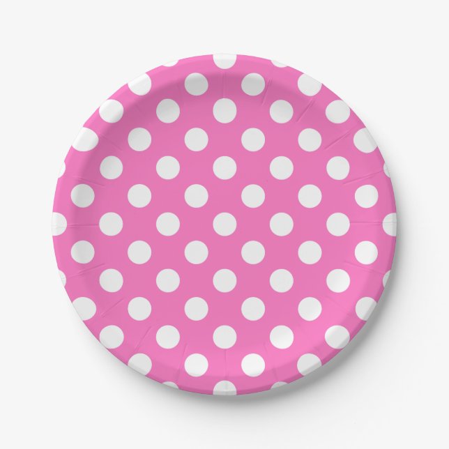 Weiße Polka-Punkte auf rosa Pappteller (Vorderseite)
