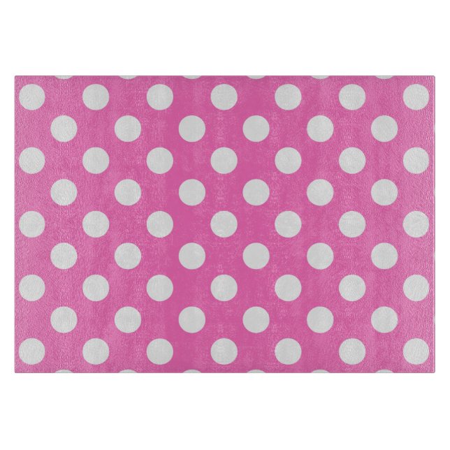 Weiße Polka-Punkte auf rosa Schneidebrett (Vorderseite)