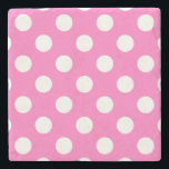 Weiße Polka-Punkte auf rosa Steinuntersetzer<br><div class="desc">Weiße Polka-Punkte auf rosa</div>