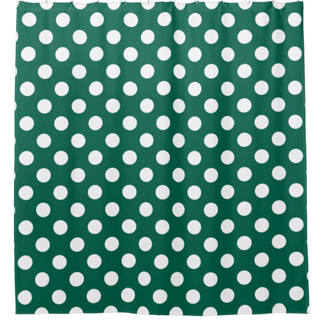 Weiße Polka-Punkte auf Salbei grün Duschvorhang (Vorderseite)