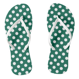 Weiße Polka-Punkte auf Salbei grün Flip Flops