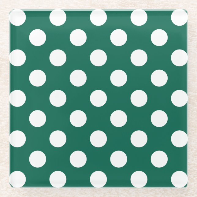 Weiße Polka-Punkte auf Salbei grün Glasuntersetzer (Vorderseite)