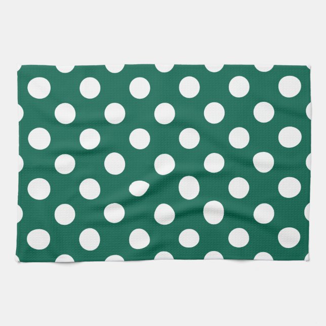 Weiße Polka-Punkte auf Salbei grün Küchentuch (Horizontal)