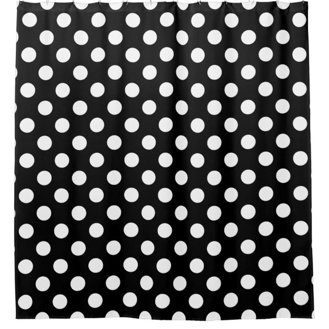 Weiße Polka Punkte auf schwarz Duschvorhang (Vorderseite)