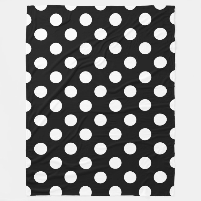 Weiße Polka Punkte auf schwarz Fleecedecke (Vorderseite)