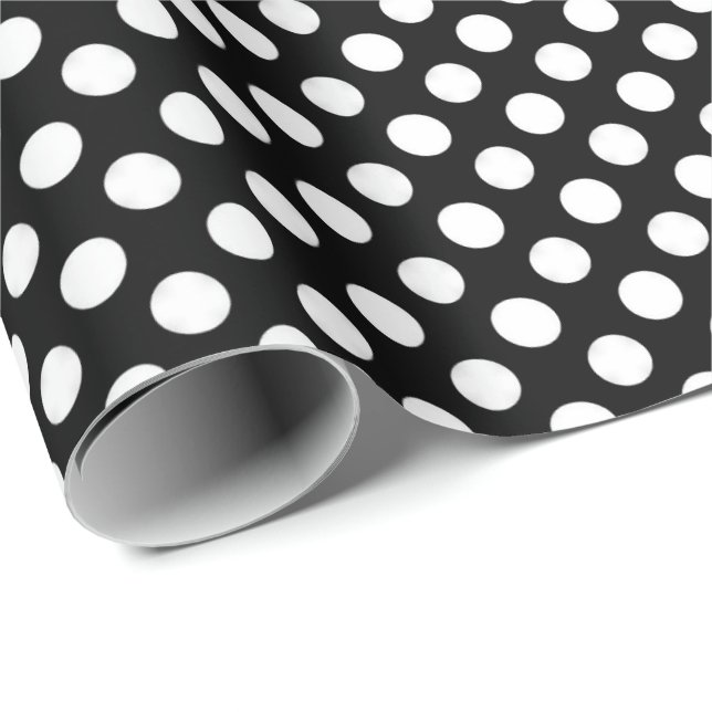 weiße Polka Punkte auf schwarz Geschenkpapier (Rolleneckpunkt)