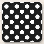 Weiße Polka Punkte auf schwarz Getränkeuntersetzer<br><div class="desc">Weiße Polka Punkte auf schwarz</div>