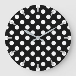 Weiße Polka Punkte auf schwarz Große Wanduhr