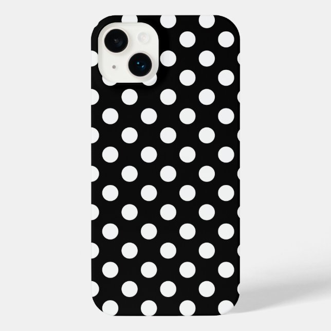 Weiße Polka Punkte auf schwarz iPhone 14 Plus Hülle (Rückseite)