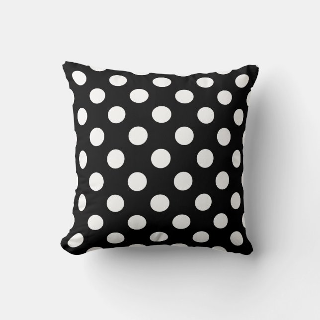 Weiße Polka Punkte auf schwarz Kissen (Vorderseite)