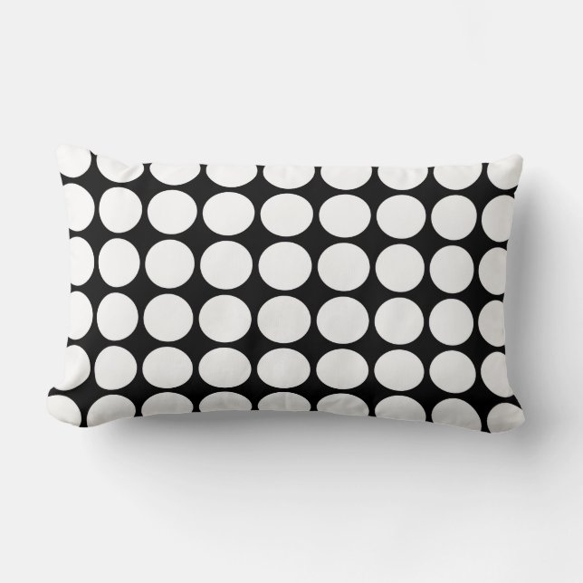 Weiße Polka Punkte auf schwarz Lendenkissen (Vorderseite)