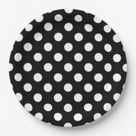 Weiße Polka Punkte auf schwarz Pappteller