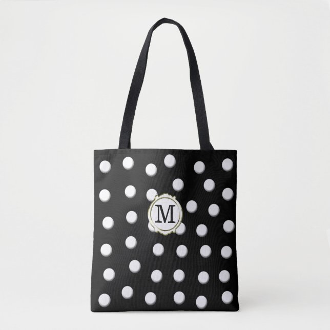 Weiße Polka-Punkte auf schwarz Tasche (Vorderseite)