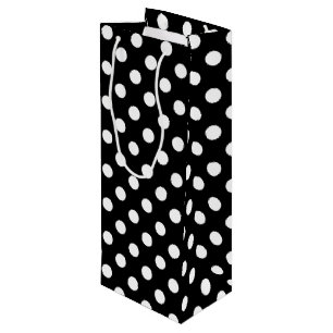 Weiße Polka Punkte auf schwarzem Hintergrund Geschenktüte Für Weinflaschen