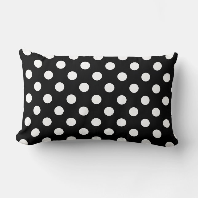 Weiße Polka Punkte auf schwarzem Hintergrund Lendenkissen (Vorderseite)