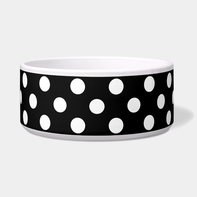 Weiße Polka Punkte auf schwarzem Hintergrund Napf (Vorderseite)