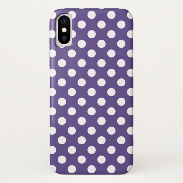 Weiße Polka-Punkte auf Ultraviolett Case-Mate iPhone Hülle (Rückseite)