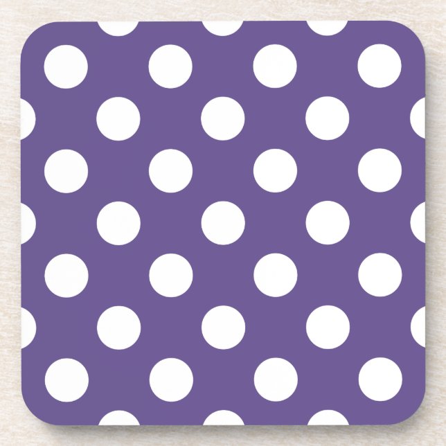 Weiße Polka-Punkte auf Ultraviolett Untersetzer (Vorderseite)