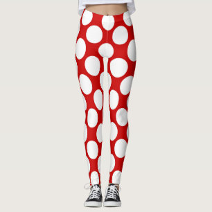 Weiße Polka Punkte groß auf einem roten Hintergrun Leggings