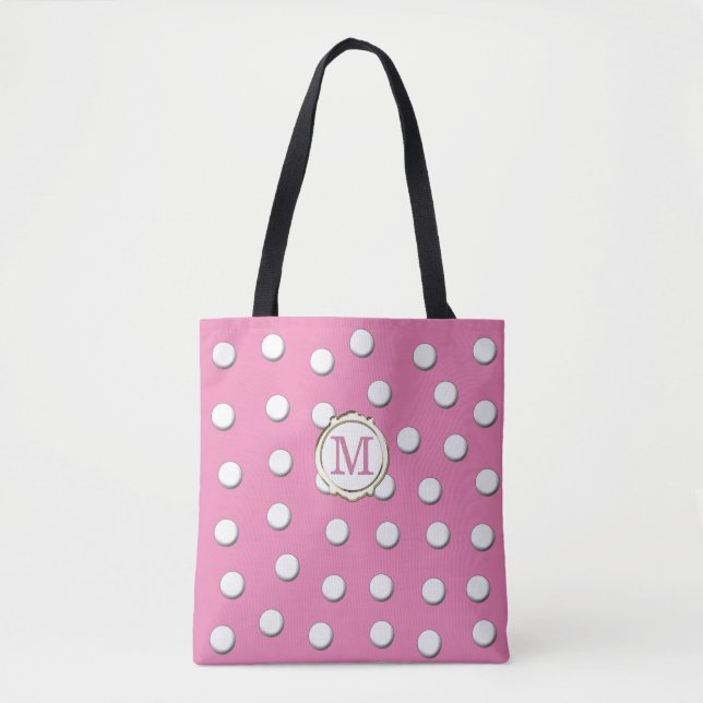 Weiße Polka-Punkte in Rosa Tasche (Vorderseite)
