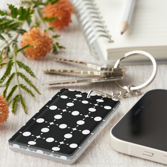 Weiße Polka-Punkte, Polka-Dot-Muster, Punkte, gepu Schlüsselanhänger (Vorderseite rechts)