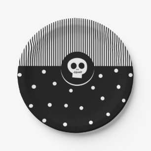 Weiße Polka-Punkte und Streifen Pappteller