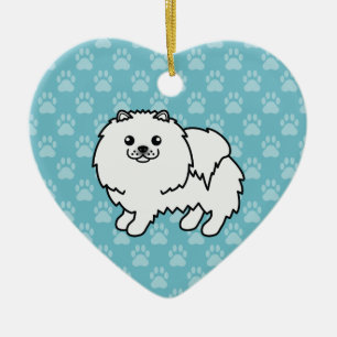 Weiße Pomeranian-Hund-Cartoon-Illustration auf Bla Keramik Ornament