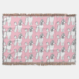 Weiße Poodles-Muster Schwarz rosa Keuchelblanken Decke