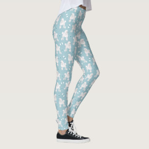 Weiße Poodles und Bows Muster Blau Leggings