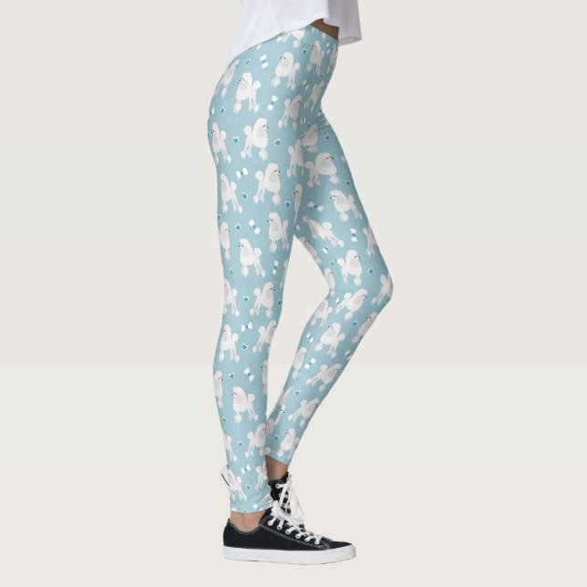 Weiße Poodles und Bows Muster Blau Leggings (Rechts)