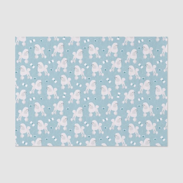 Weiße Poodles und Bows Muster Blau Seidenpapier (Vorderseite)