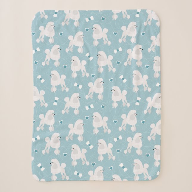 Weiße Poodles und Bows-Muster Sherpadecke (Vorderseite)