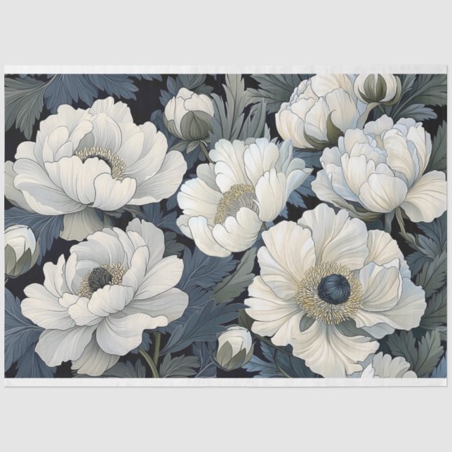 Weiße Poppies im großen Maßstab decoupage Seidenpapier (Vorderseite)
