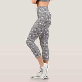 Weiße Posy-Printwerbung auf Grau Capri Leggings
