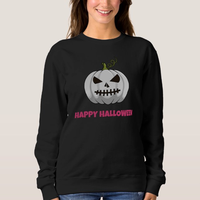 Weiße Pumkin-Happy Halloween Sweatshirt (Vorderseite)