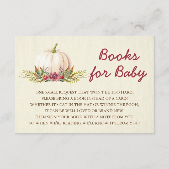 Weiße Pumpkin Fall Blumenbücher für Babywindeln Begleitkarte (Vorderseite)