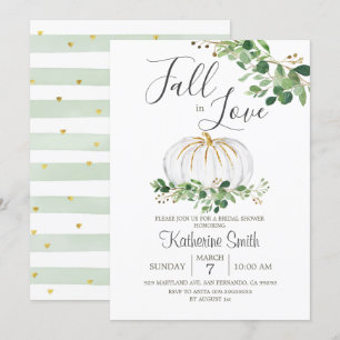 Weiße Pumpkin Fall in Liebe Brautparty Grüne Einladung