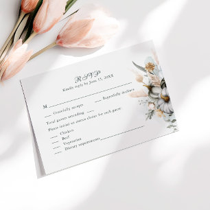 Weiße Pumpkins mit RSVP-Karten für Wildblumen Dankeskarte