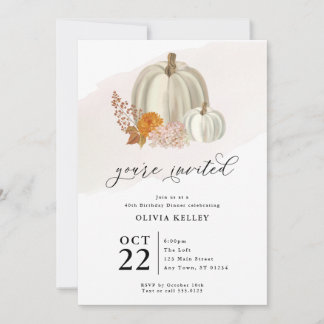 Weiße Pumpkins und HerbstBlume, Party Einladung
