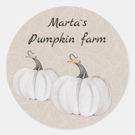Weiße Pumpkins Wasserfarben Kunstmuster Runder Aufkleber