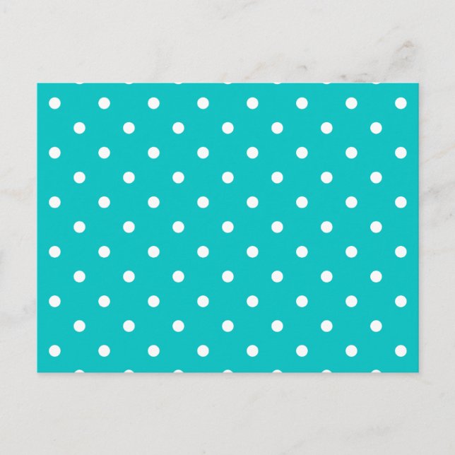 Weiße Punkte, Aquamarines Polka Dot Muster. Postkarte (Vorderseite)
