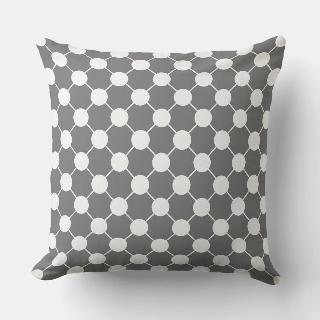 WEISSE PUNKTE DES CHIC-PILLOW_RETRO AUF GRAU. DIY KISSEN (Vorderseite)