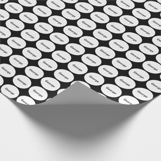 Weiße Punkte Muster auf schwarz mit Namen Geschenkpapier (Ecke)
