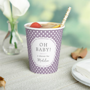 Weiße Punkte-Muster Oh Baby Shower Dusty Lilac Pappbecher