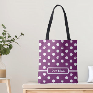Weiße Punkte Pfotenabdrücke Lila Personalisieren Tasche