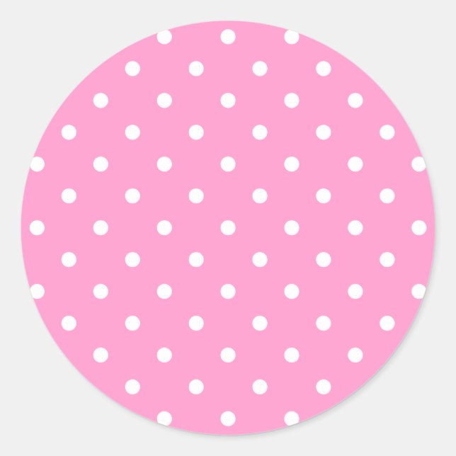Weiße Punkte, rosa Polka Dots Muster. Runder Aufkleber (Vorderseite)