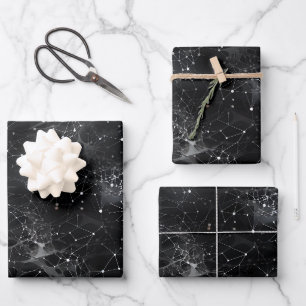Weiße Punkte und Netze auf Schwarz Geschenkpapier Set