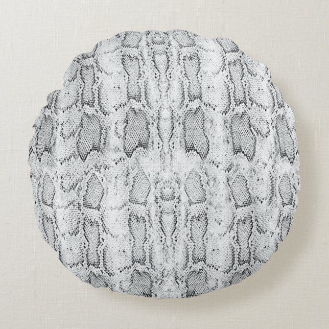 Weiße Python-Schlangenhautdruck Rundes Kissen (Vorderseite)